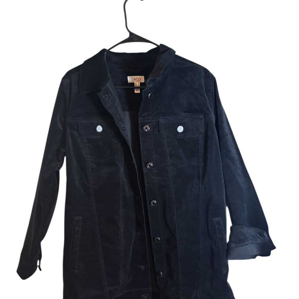 Denim & Company D Co Velour Trucker Button Down Jacket Size Large